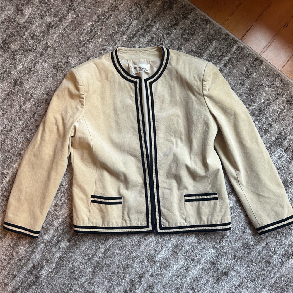 Elegant Ultra Suede Cream Jacket with Black Trim